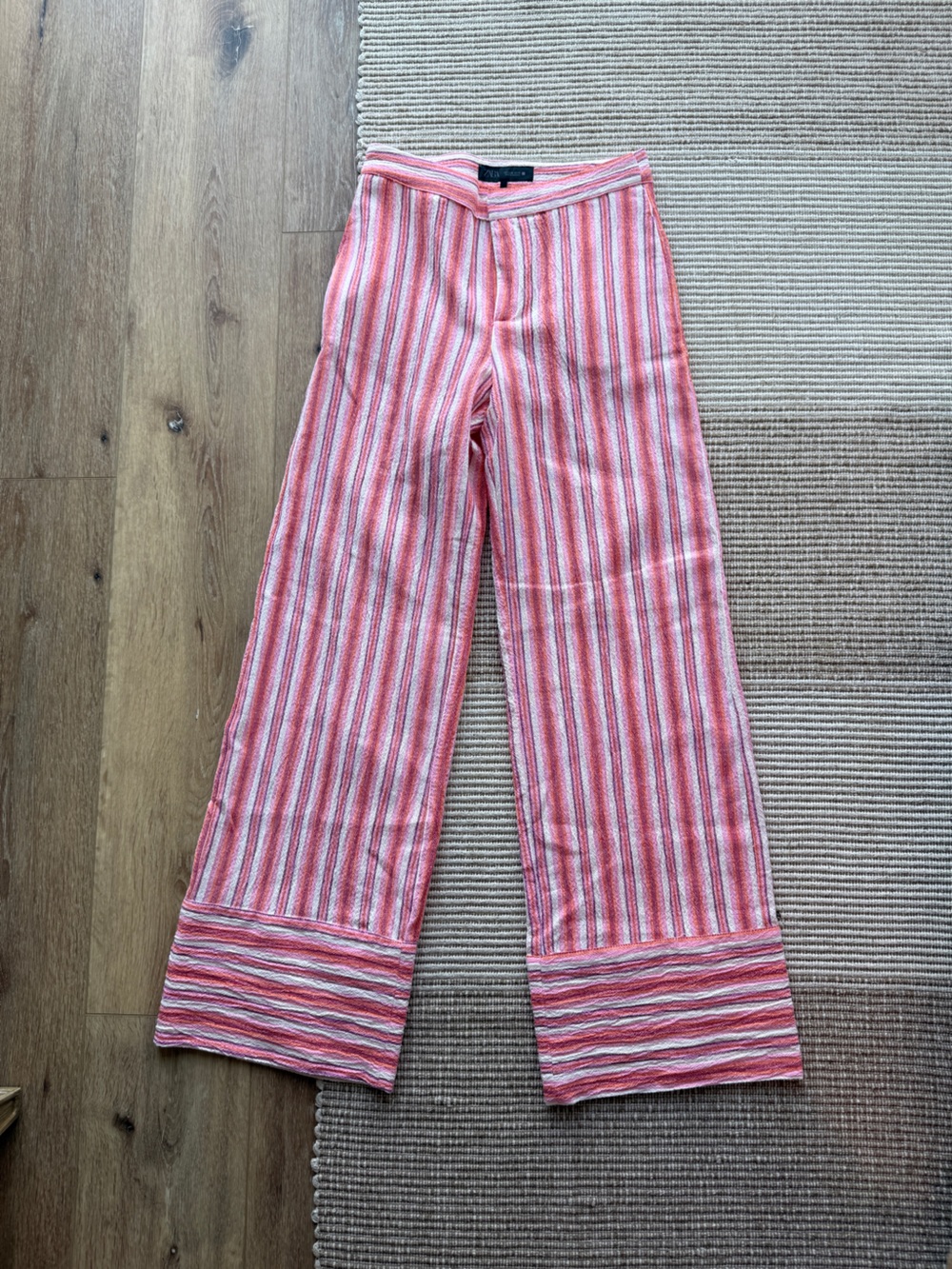Zara Pink and White Striped Wide-Leg Joggers